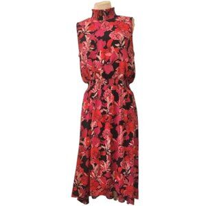 Nanette Lepore High-Neck, Floral Maxi Dress, Red and Pink, High-Low, Size 12 EUC